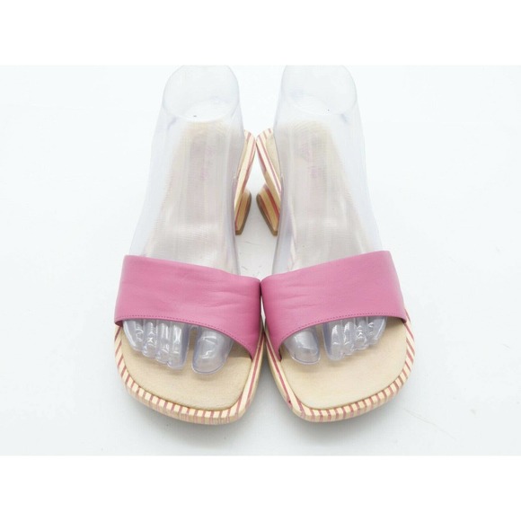 Vis A Vie Womens 9 Sandals Pink Leather Wood Slide Open Toe Slip On Summer Shoe - Picture 6 of 12